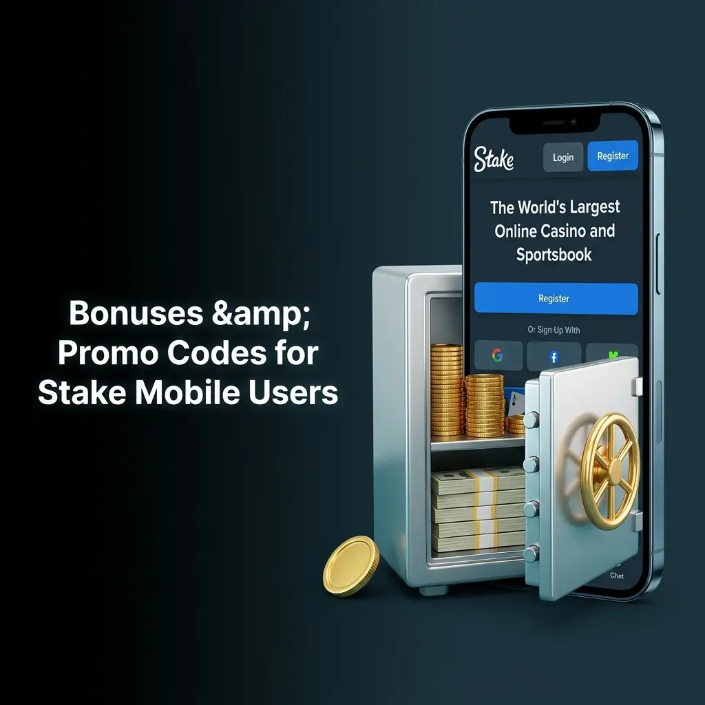 Stake mobile bonuses and promo codes interface showing 2026 promotions including raffles, leaderboards, and VIP rewards