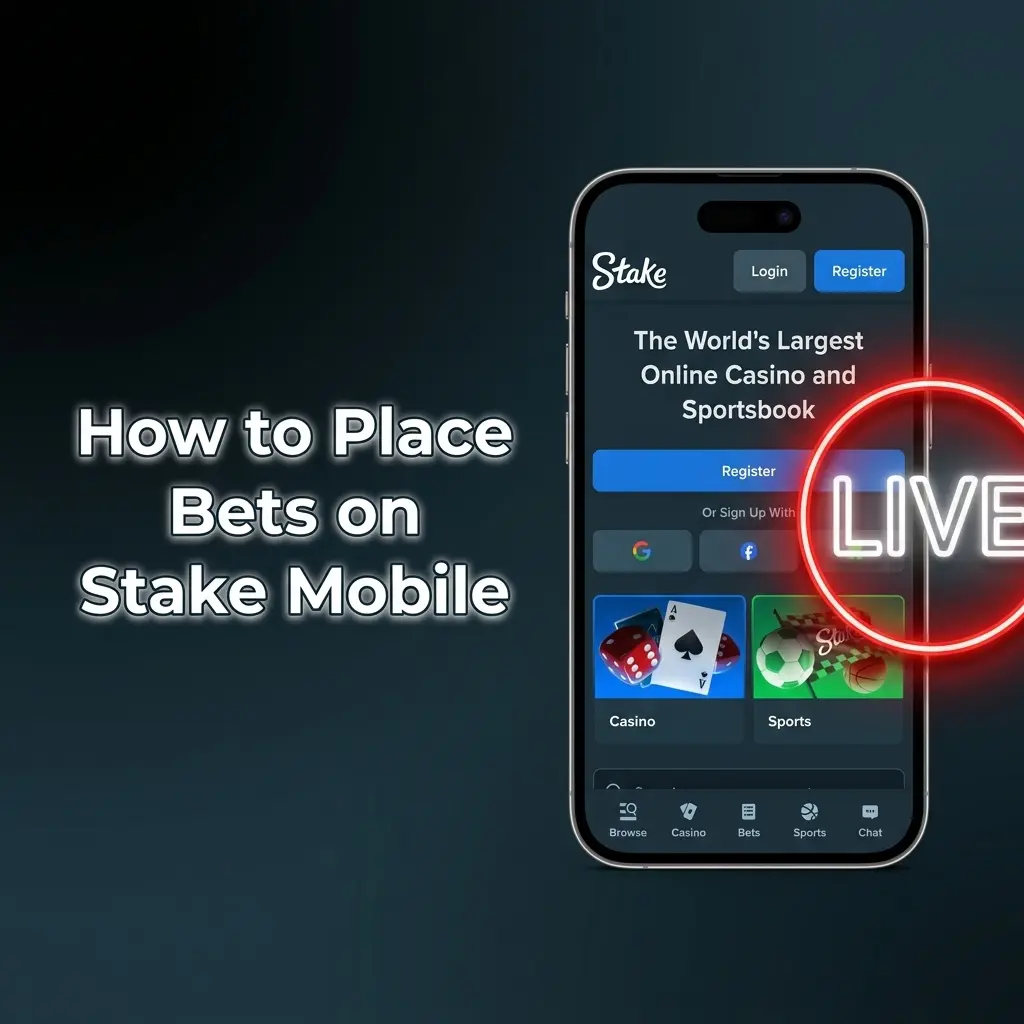 Stake mobile sportsbook interface showing live odds and bet slip for football, basketball, and esports markets