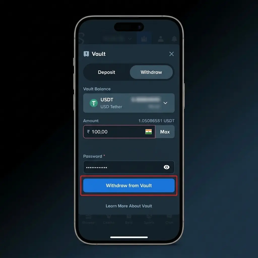 Step-by-step guide showing how to withdraw money from Stake casino using crypto or card payment methods