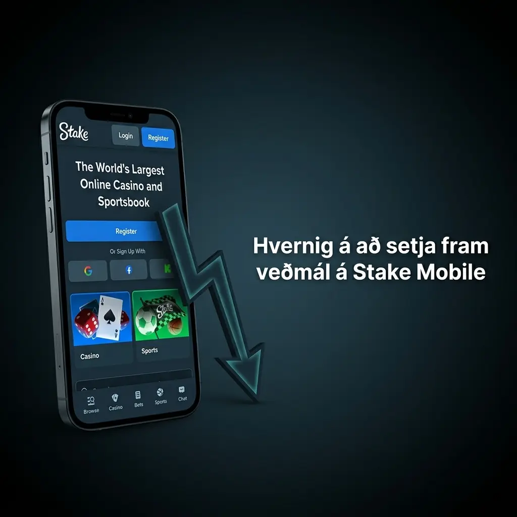 Stake Mobile veðmálaviðmót fyrir íþróttir með lifandi markaði og veðmálaseðil á skjánum