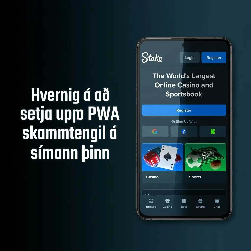 Skjámynd af því hvernig á að setja upp Stake PWA skammtengil á Android og iOS síma