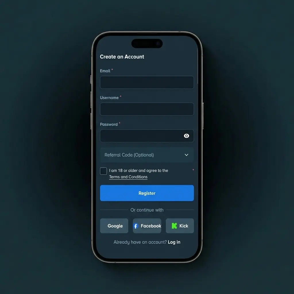 Stake welcome bonus claim process showing 4 steps: register, verify, deposit crypto or Visa, and receive bonus funds