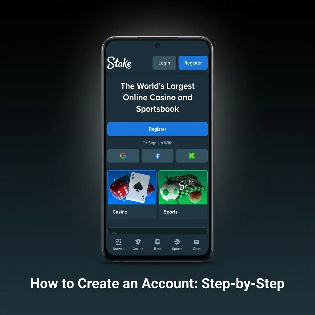 Stake mobile registration form showing email, password, and username fields for quick account setup in under 2 minutes