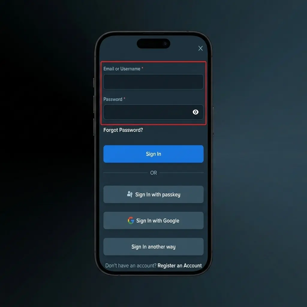 Step-by-step Stake login guide showing sign-in flow with email, password, and 2FA code entry steps