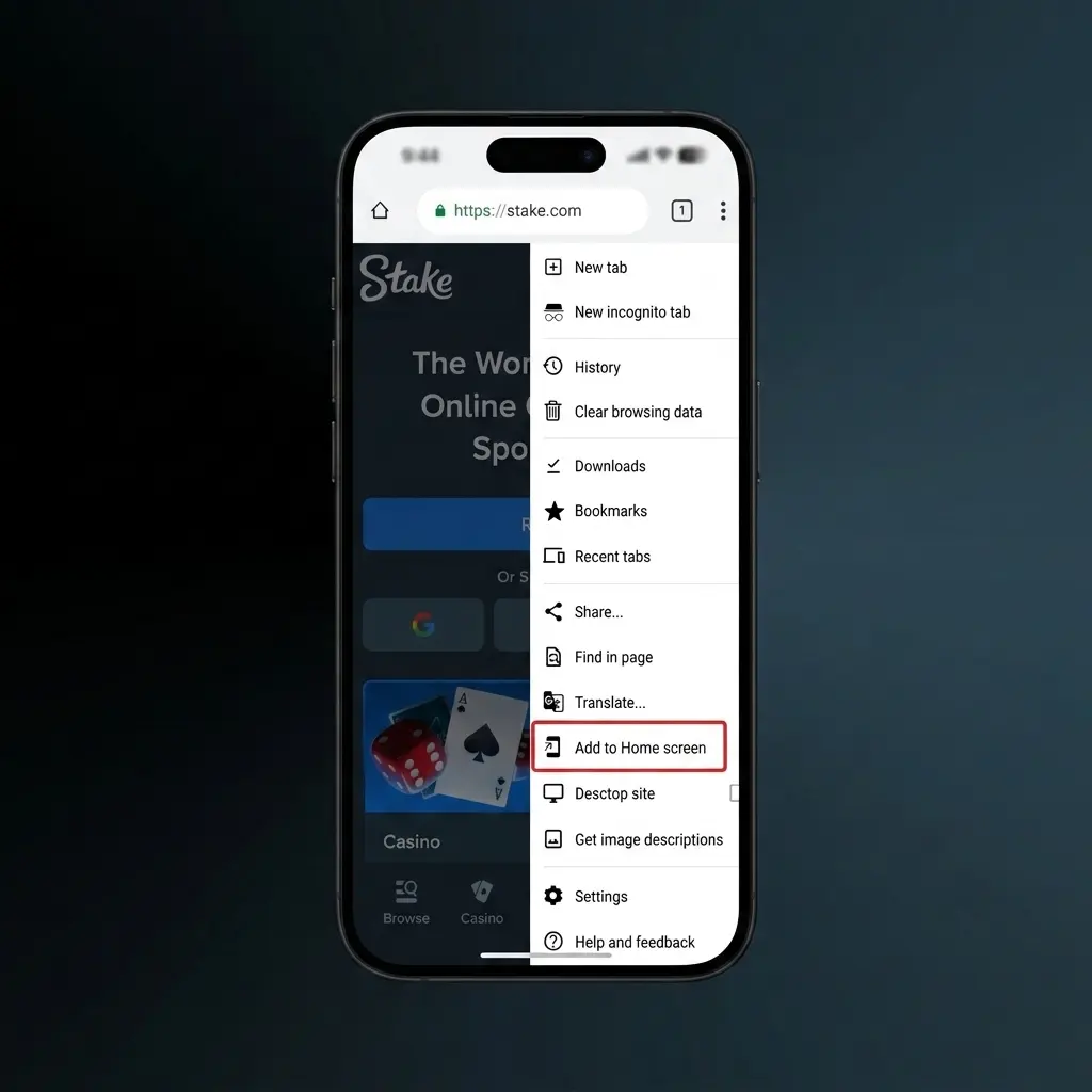Step-by-step Stake login guide showing sign-in flow with email, password, and 2FA code entry steps