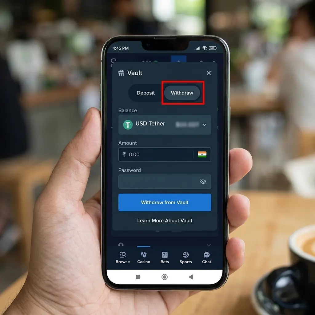 Step-by-step guide showing how to withdraw funds from Stake account including cashier access and payout methods
